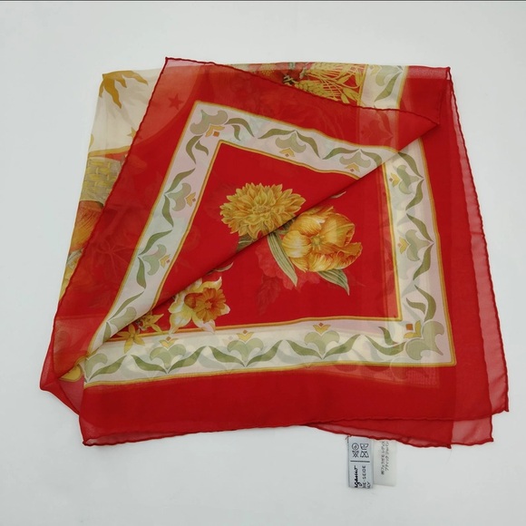 Salvatore Ferragamo Red Silk Scarf Harvest Seasons Sun & Moon Print - Picture 2 of 5